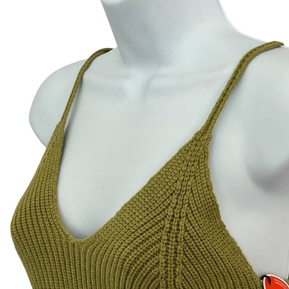 Cider XL Knit Floral Crop Tank Top Olive Green Bees Flower Garden Cottagecore - Picture 3 of 11